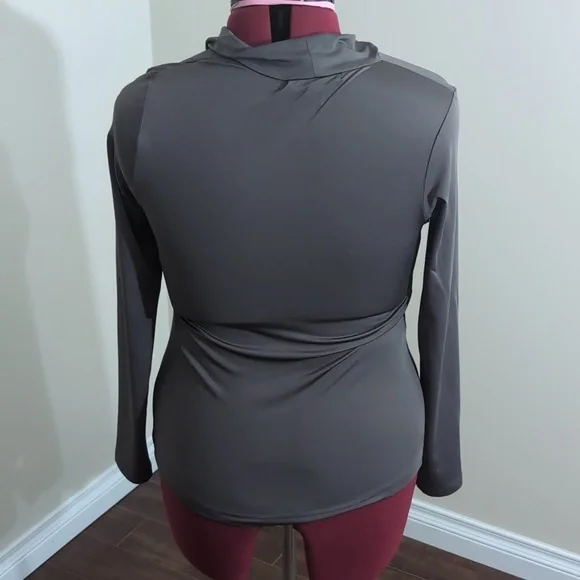 Sandra Angelozzi| Grey Cowl Neck Long Sleeve Stretch Blouse - Picture 3 of 14
